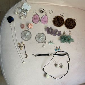 Earrings, necklaces and rings.